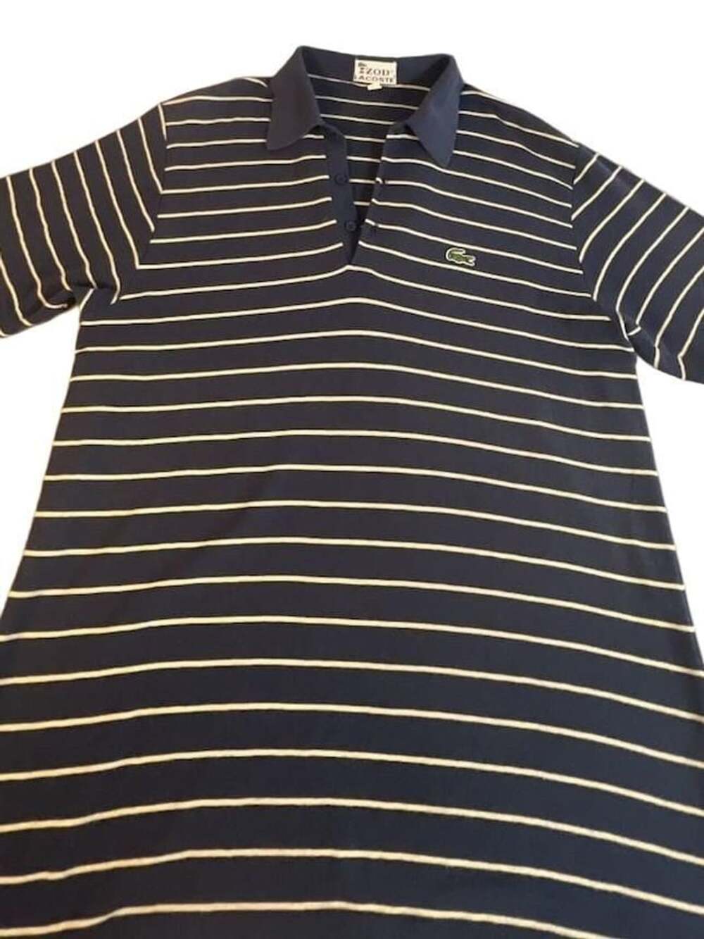 IZOD Lacoste Striped Polo Shirt Size L Navy Blue White Vintage